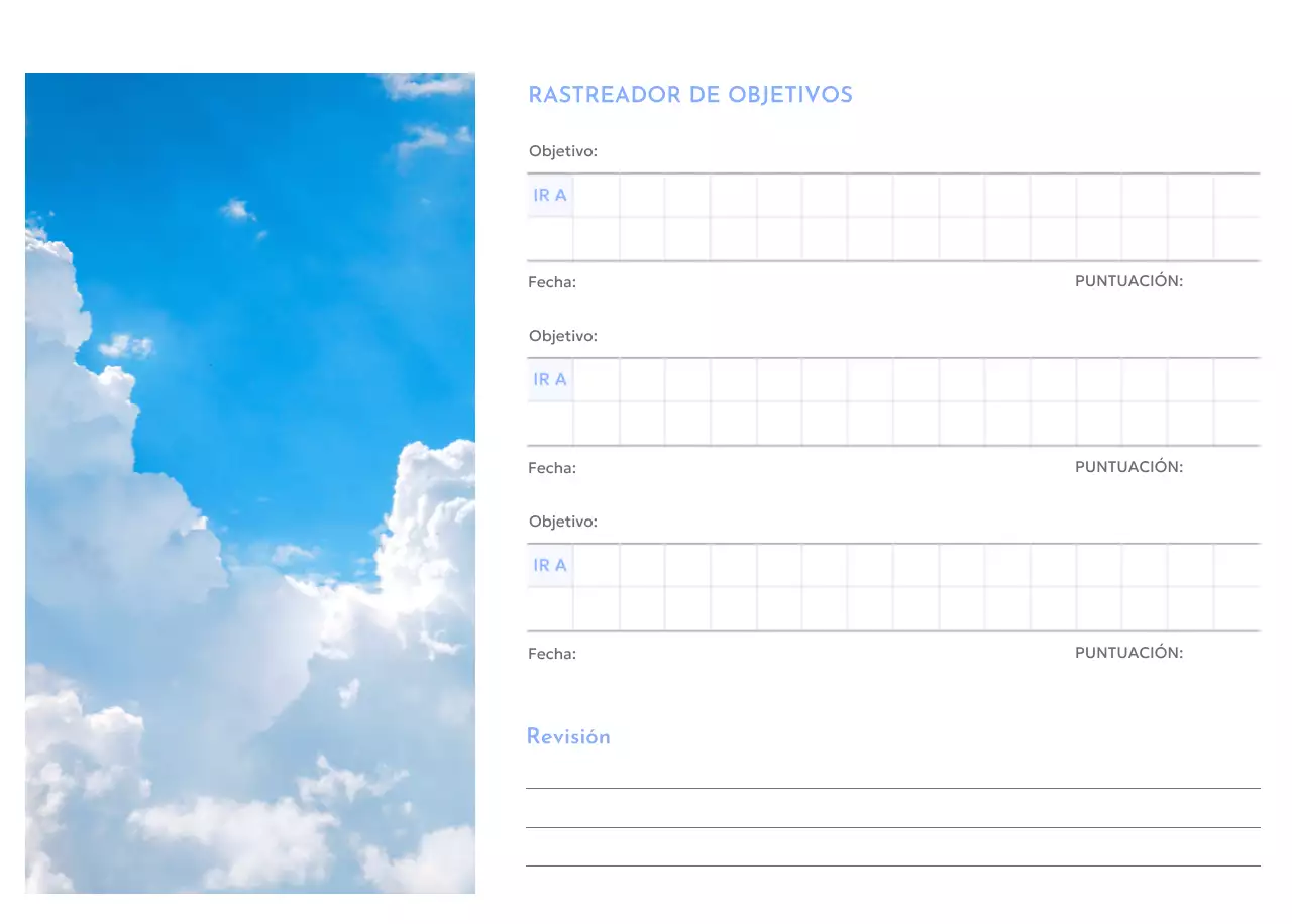 Calendario de seguimiento de objetivos con un toque de azul