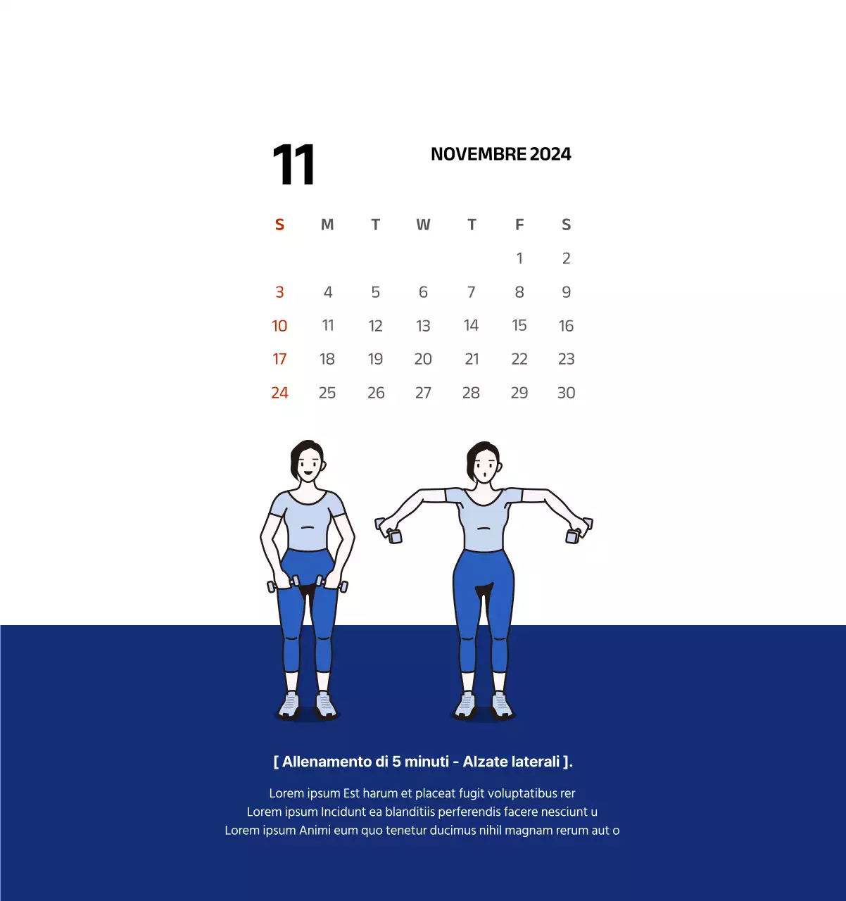 Calendario semplice con illustrazioni pulite in blu