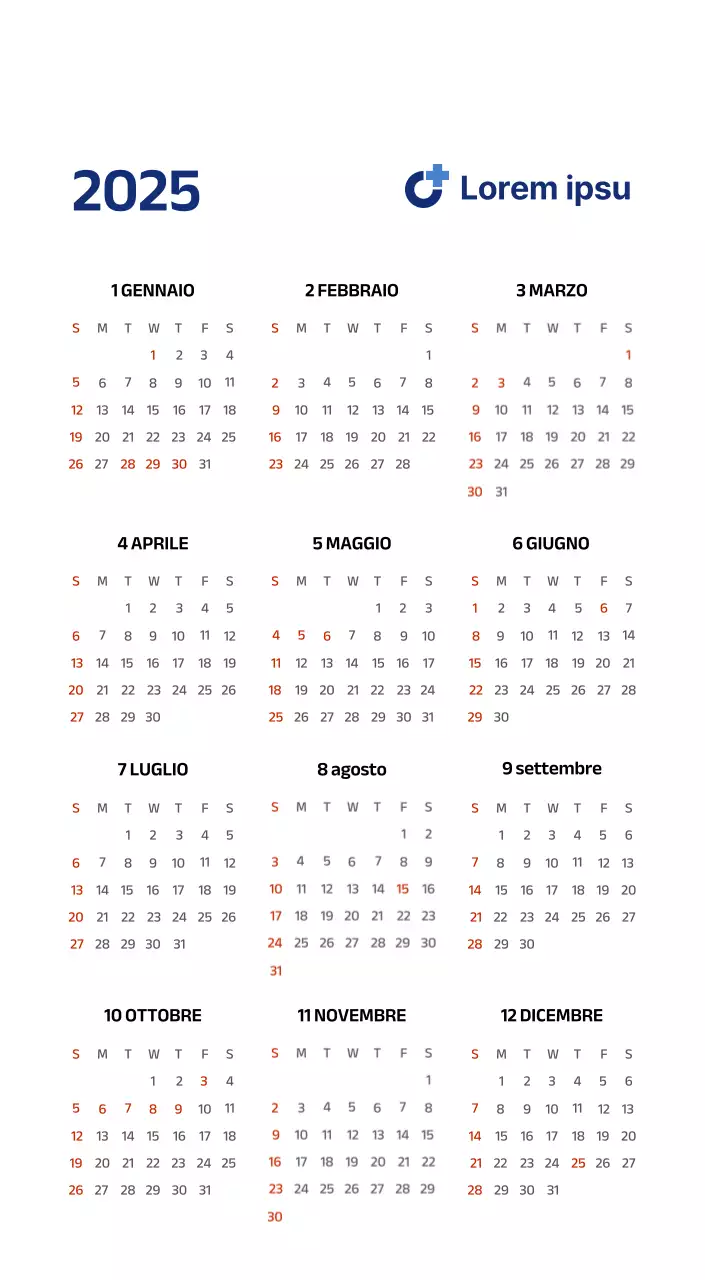 Calendario semplice con illustrazioni pulite in blu