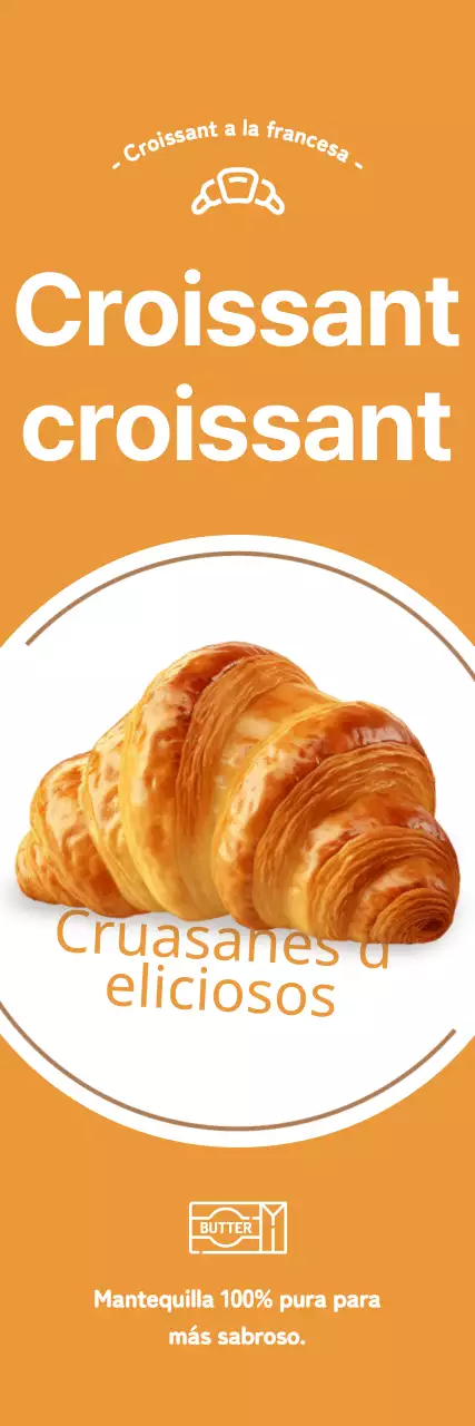 Promocione una panadería con la imagen de un cruasán sobre fondo naranja