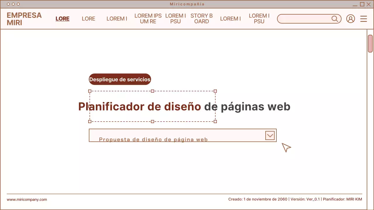 Resumen de diseño de página web sencilla en beige y blanco
