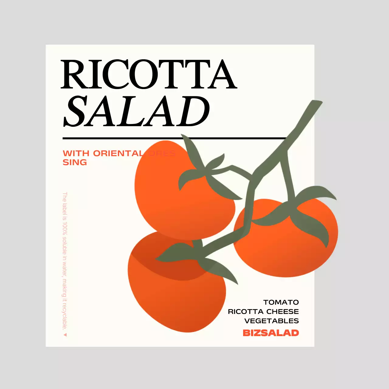 Label salad dengan ilustrasi sayuran hijau dan merah