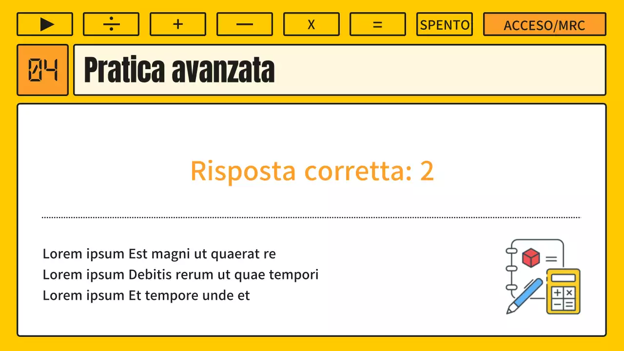 Lezione di matematica con un concetto kitsch di calcolatrice gialla e arancione