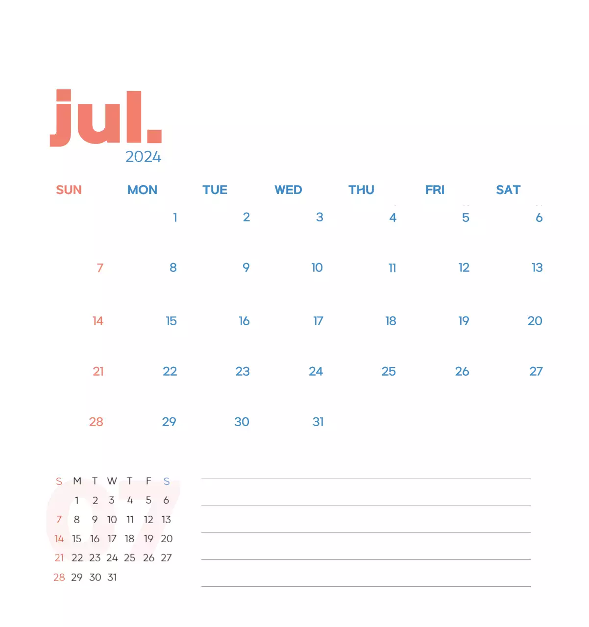 Work calendar with beautiful illustrations