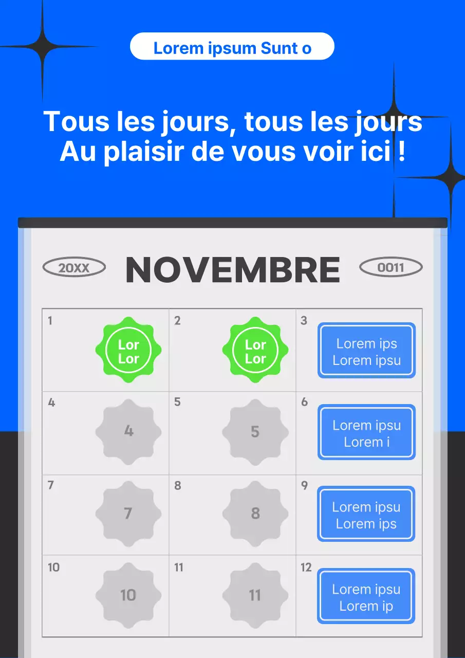 Promouvoir un simple événement de contrôle des présences en bleu et chartreuse