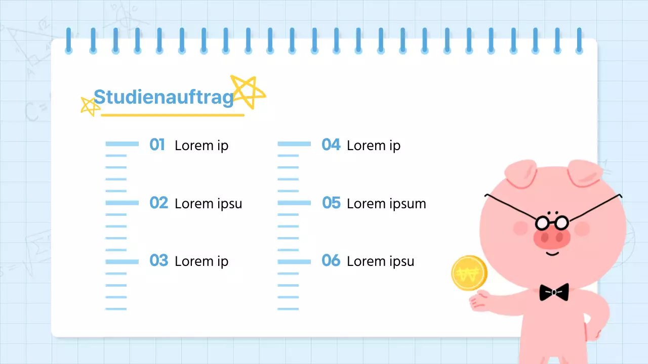 Kitschige Mathe-Schulmaterialien in Hellblau und Gelb
