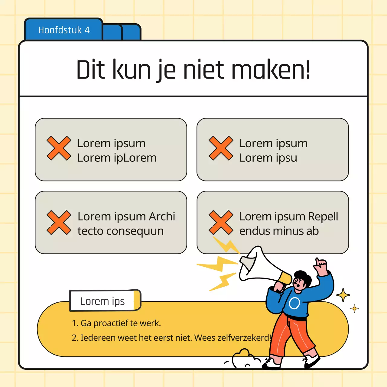 Promoot eenvoudige zakelijke tips in blauw en geel