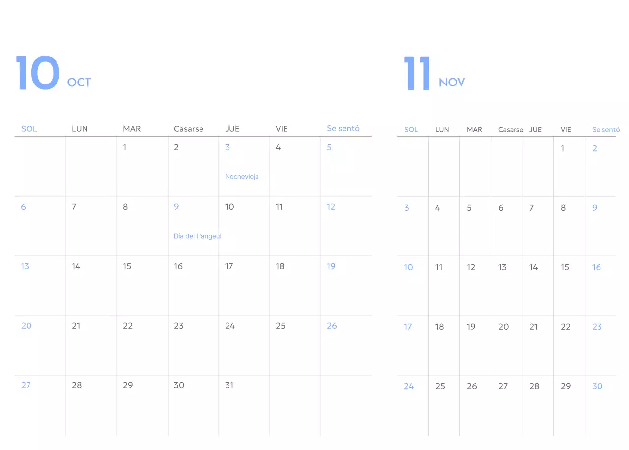 Calendario de seguimiento de objetivos con un toque de azul