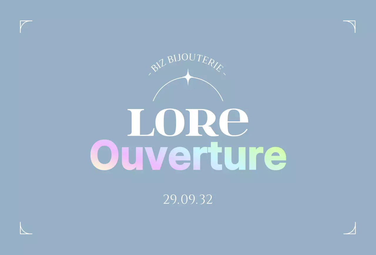 Carte postale promouvant l'ouverture d'une bijouterie dans des tons bleus clairs.