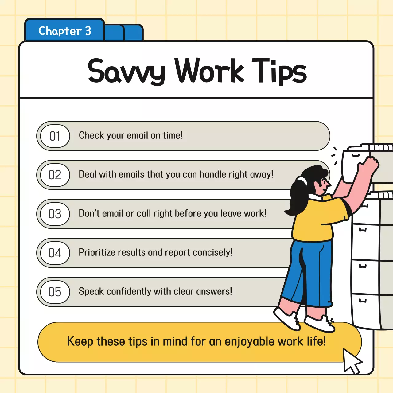 Promote simple business tips in blue and yellow