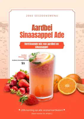 Promoot rode, minimalistische aardbei-oranje advertenties