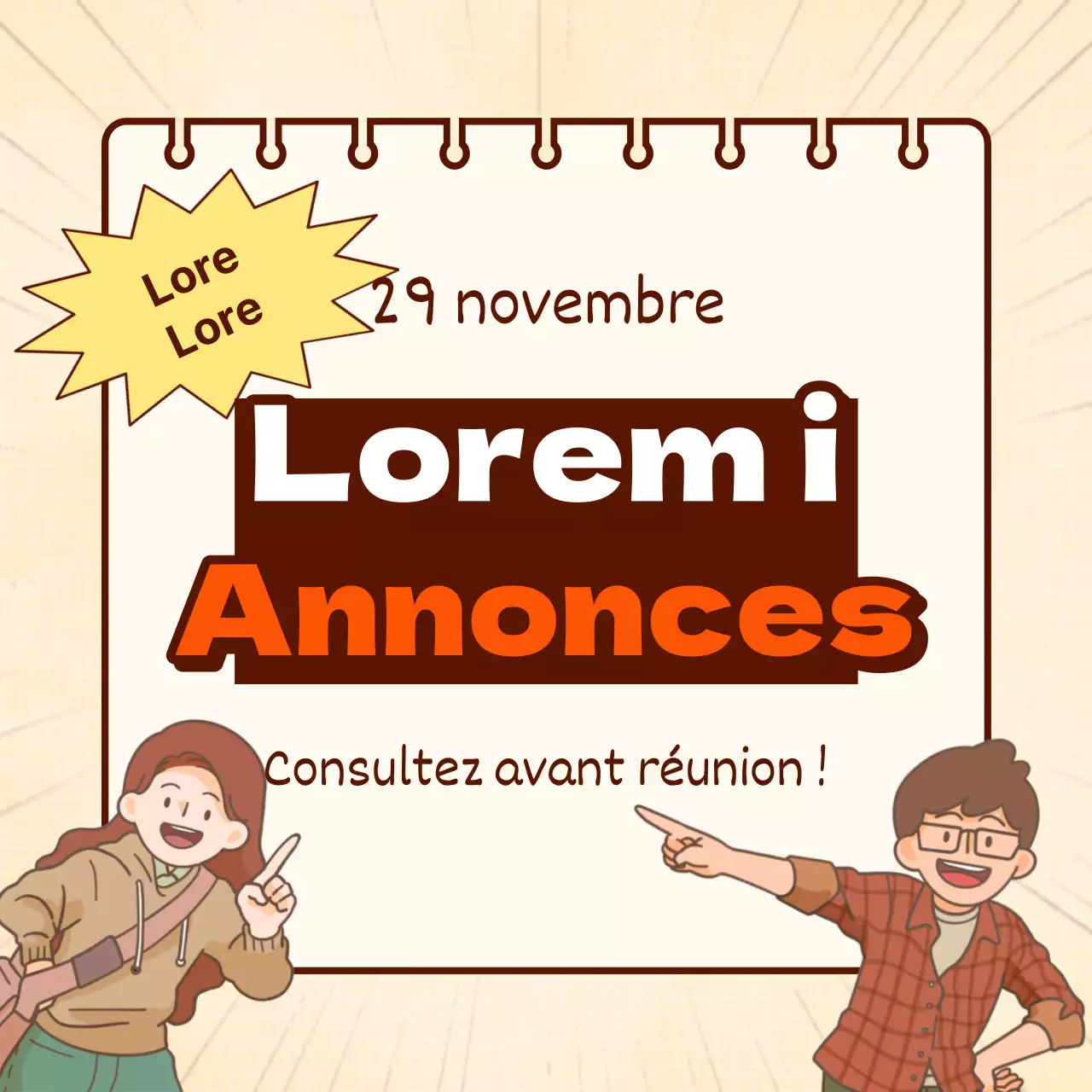 Annonce de la réunion du club rétro orange et beige