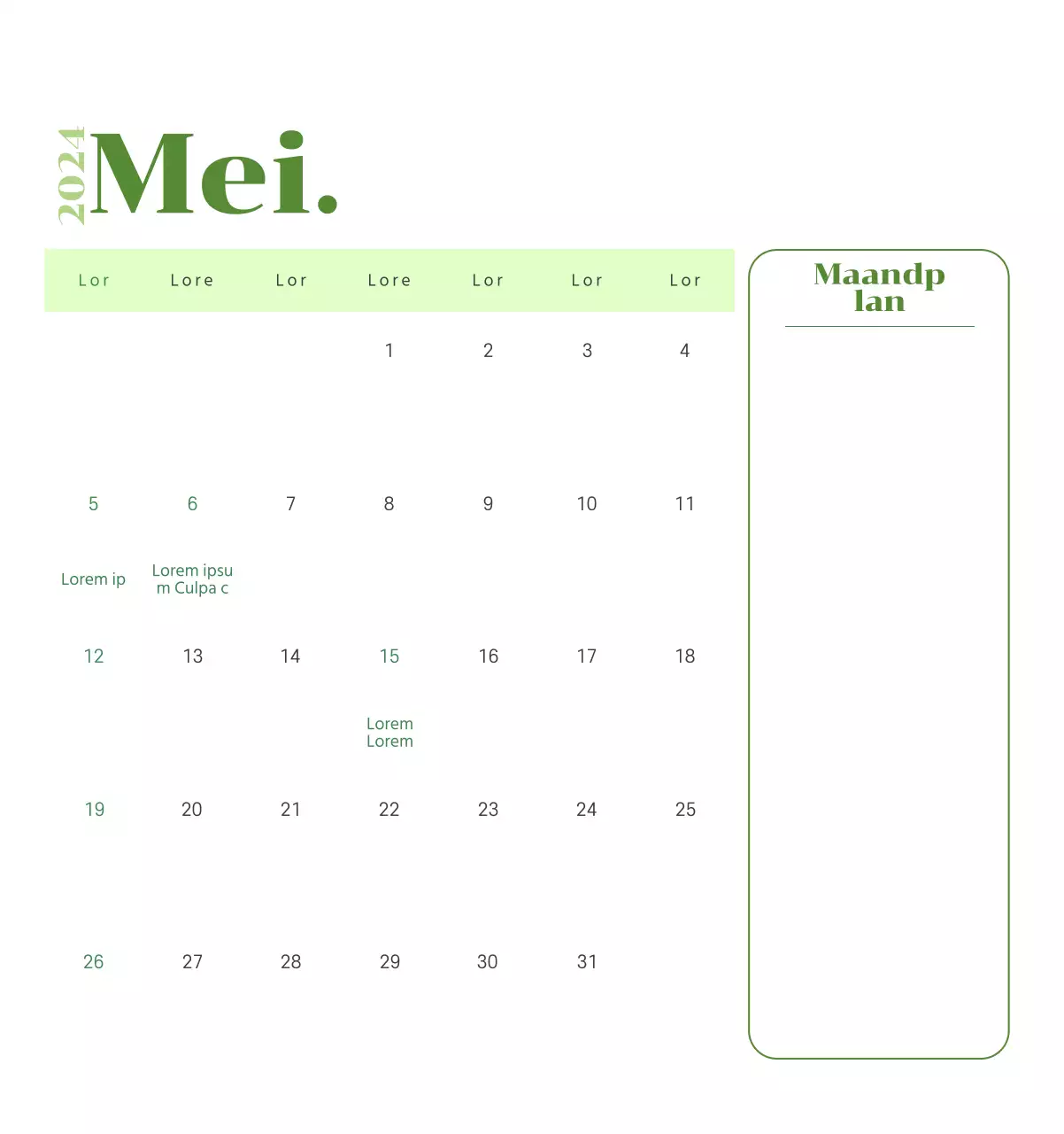 Kalender met jeugdillustraties op een gele en groene achtergrond