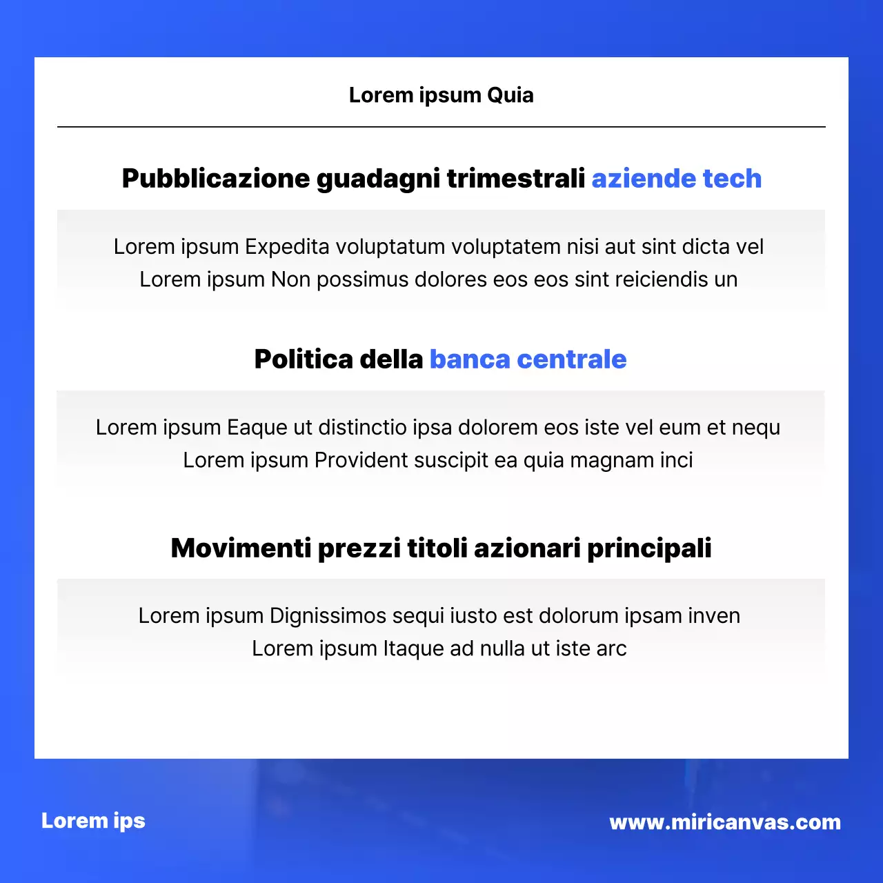 Un semplice rapporto sul mercato azionario in blu