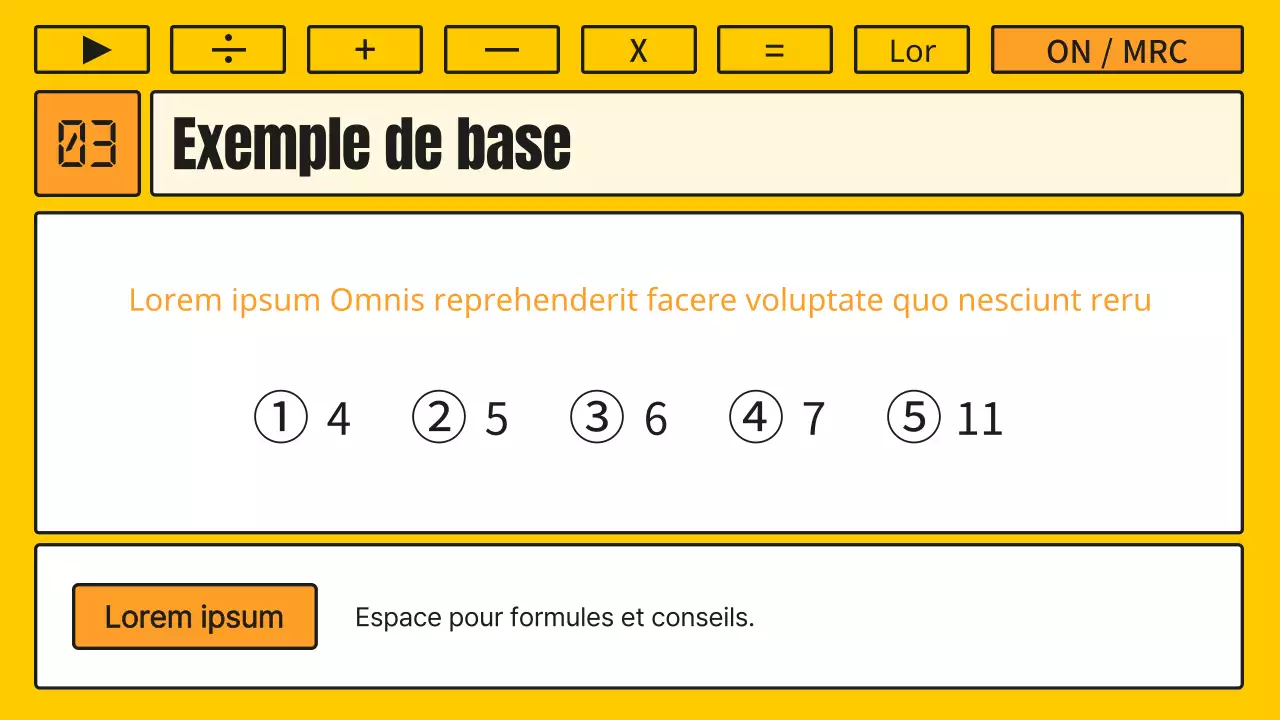 Cours de mathématiques avec une calculatrice jaune et orange kitsch