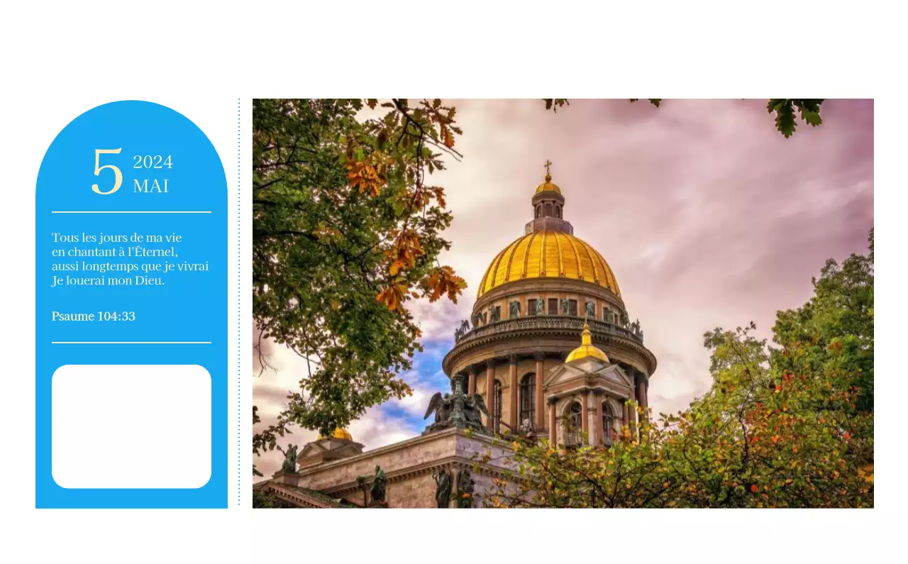 Calendrier d'église moderne bleu