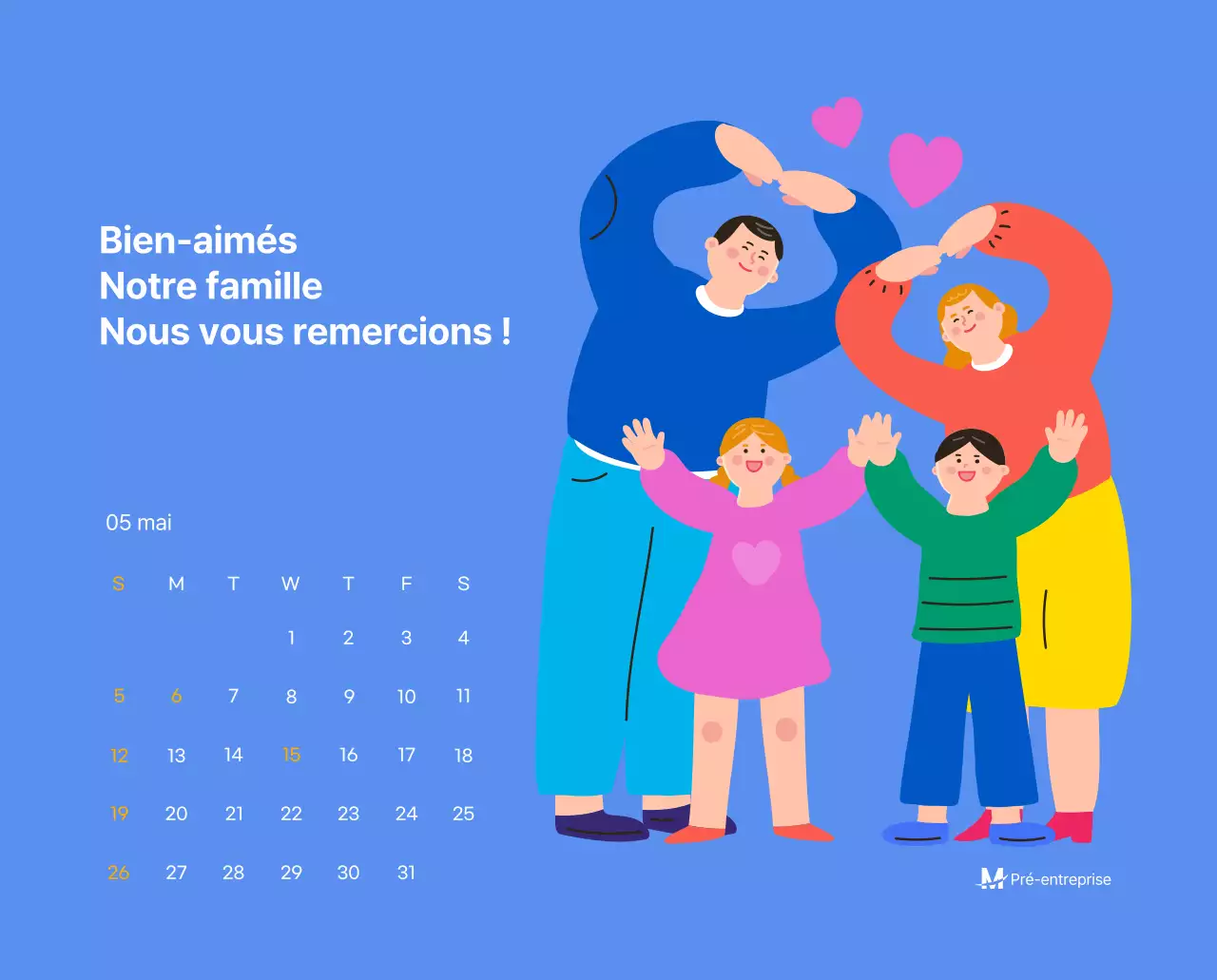 Calendrier de motivation avec des illustrations énergiques et des citations positives sur un fond bleu clair