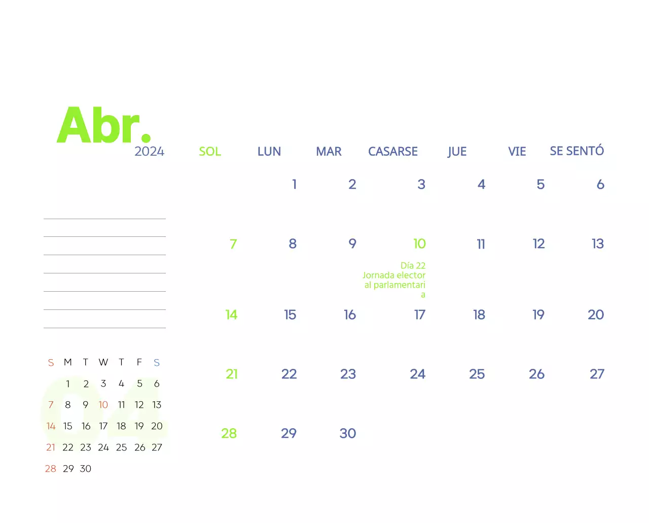 Calendario laboral con bellas ilustraciones