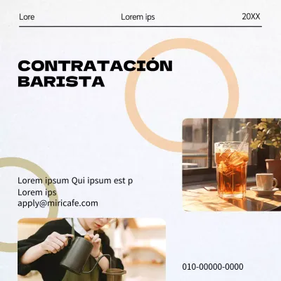 Anuncio de trabajo de barista moderno en blanco y negro