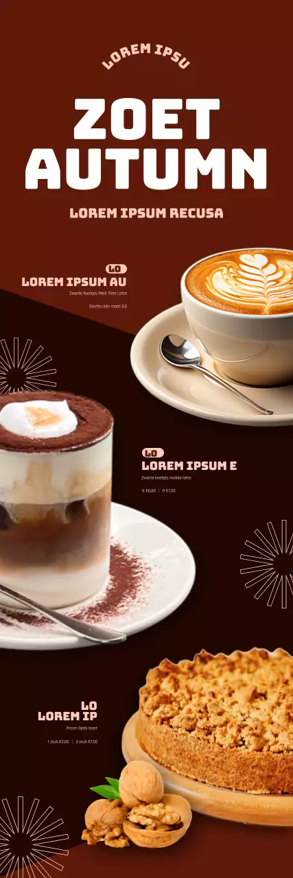 Introductie van een nieuw herfstig cafémenu met een strakke bruine achtergrond