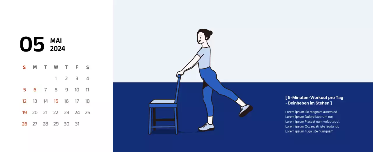 Einfacher Kalender mit klaren Illustrationen in Blau