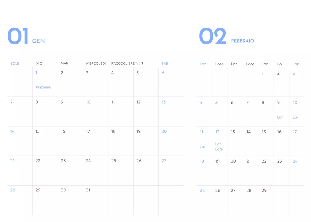 Calendario con tracker degli obiettivi con accenti blu