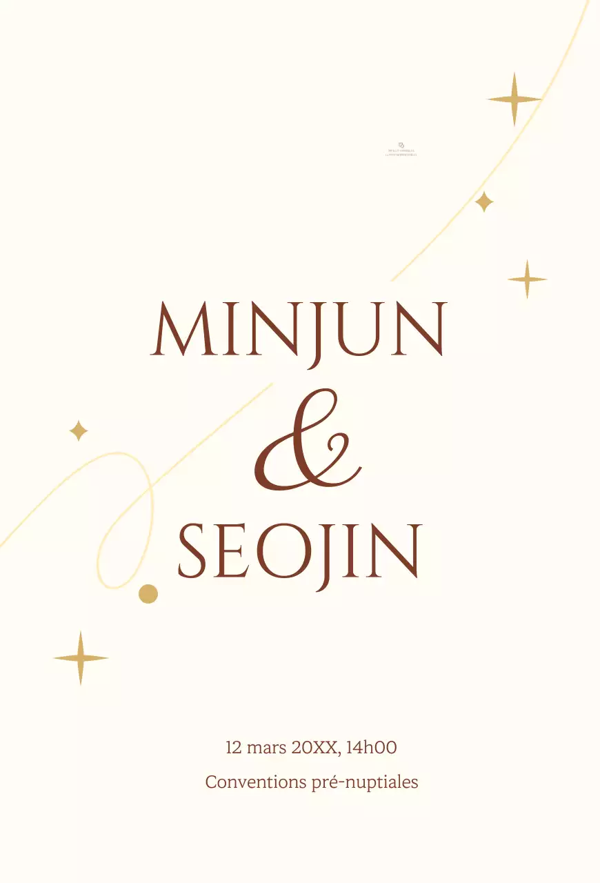 Une invitation de mariage au concept sentimental avec une étoile jaune clair et une illustration de ligne