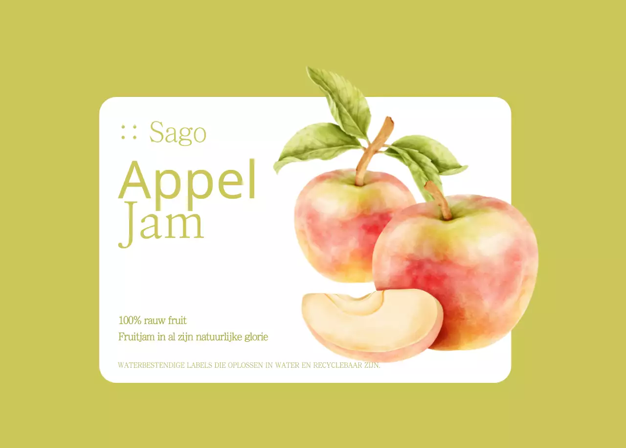 Perzik Appel Jam Pakket Etiket Ontwerp in Licht Roze en Groen