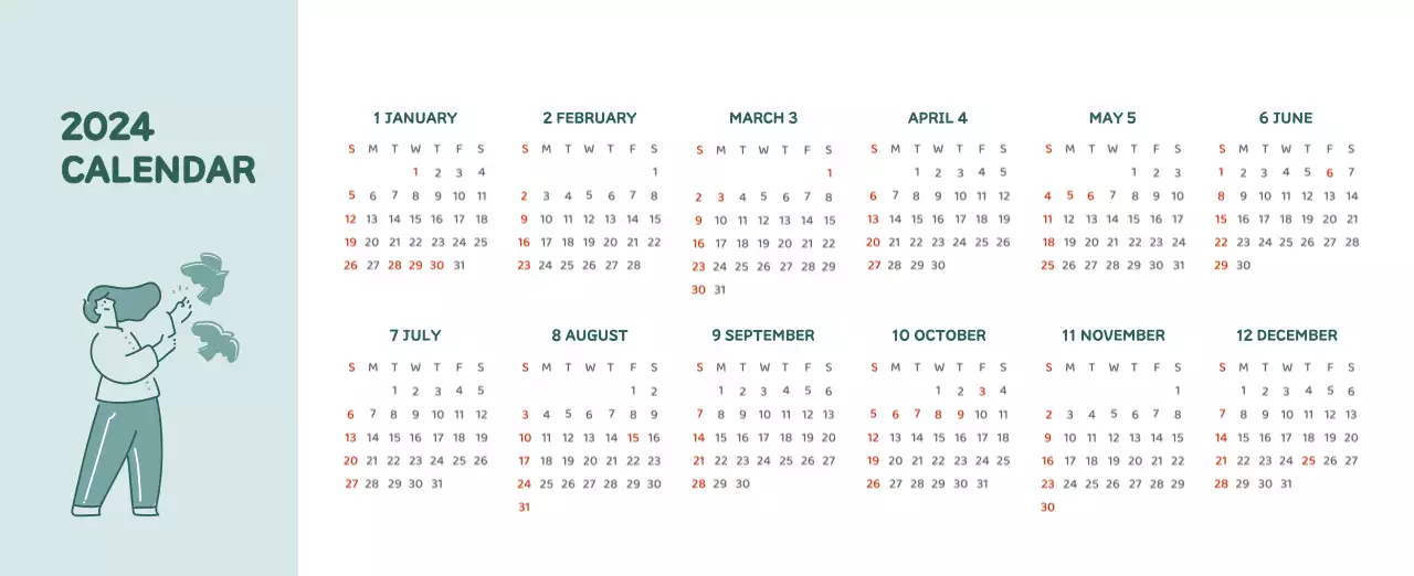 Lịch với hình ảnh minh họa đầy cảm xúc với nhiều màu sắc khác nhau