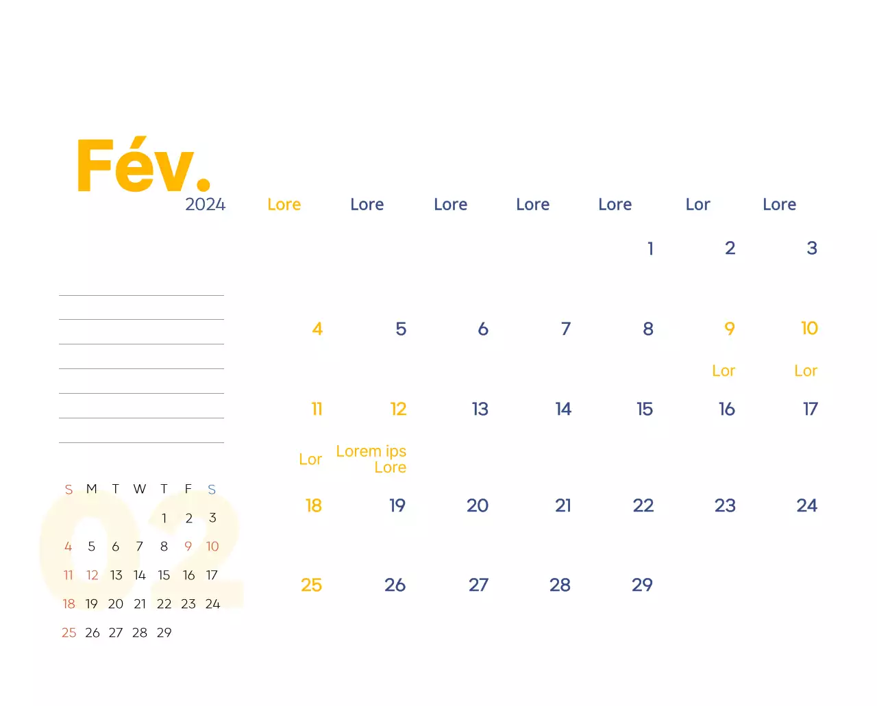 Calendrier de travail avec de belles illustrations