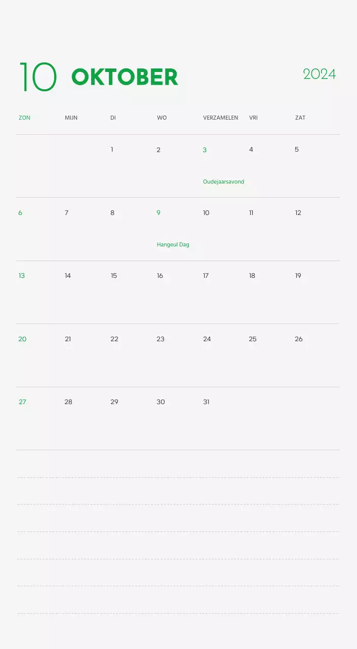 Een kalender met een afbeelding van een puppy en een schattige boodschap in groene accenten