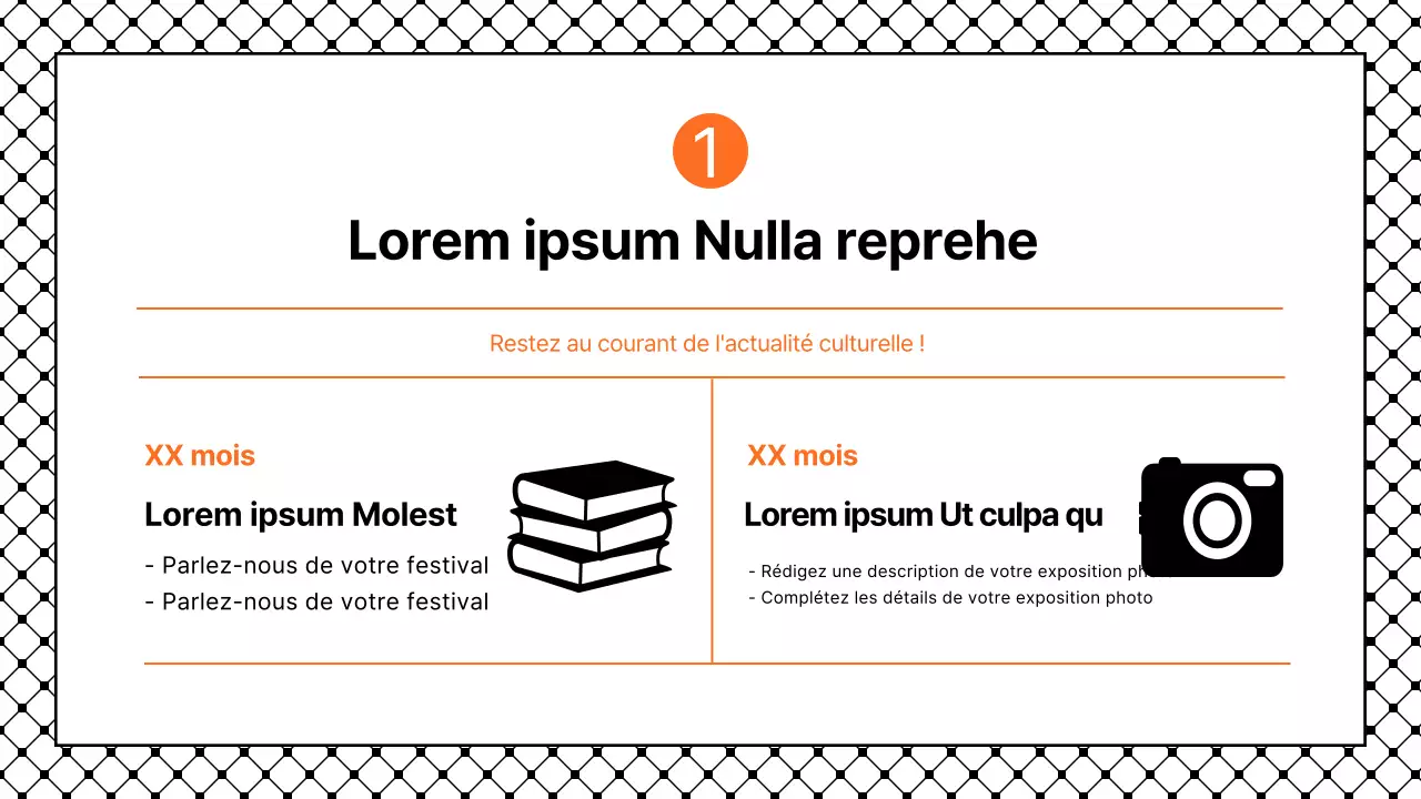 Présentation simple avec des accents noirs et orange