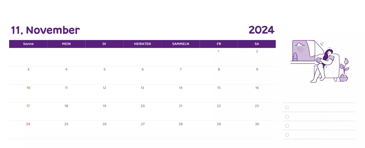 Ein Kalender mit farbenfrohen, emotionalen Illustrationen