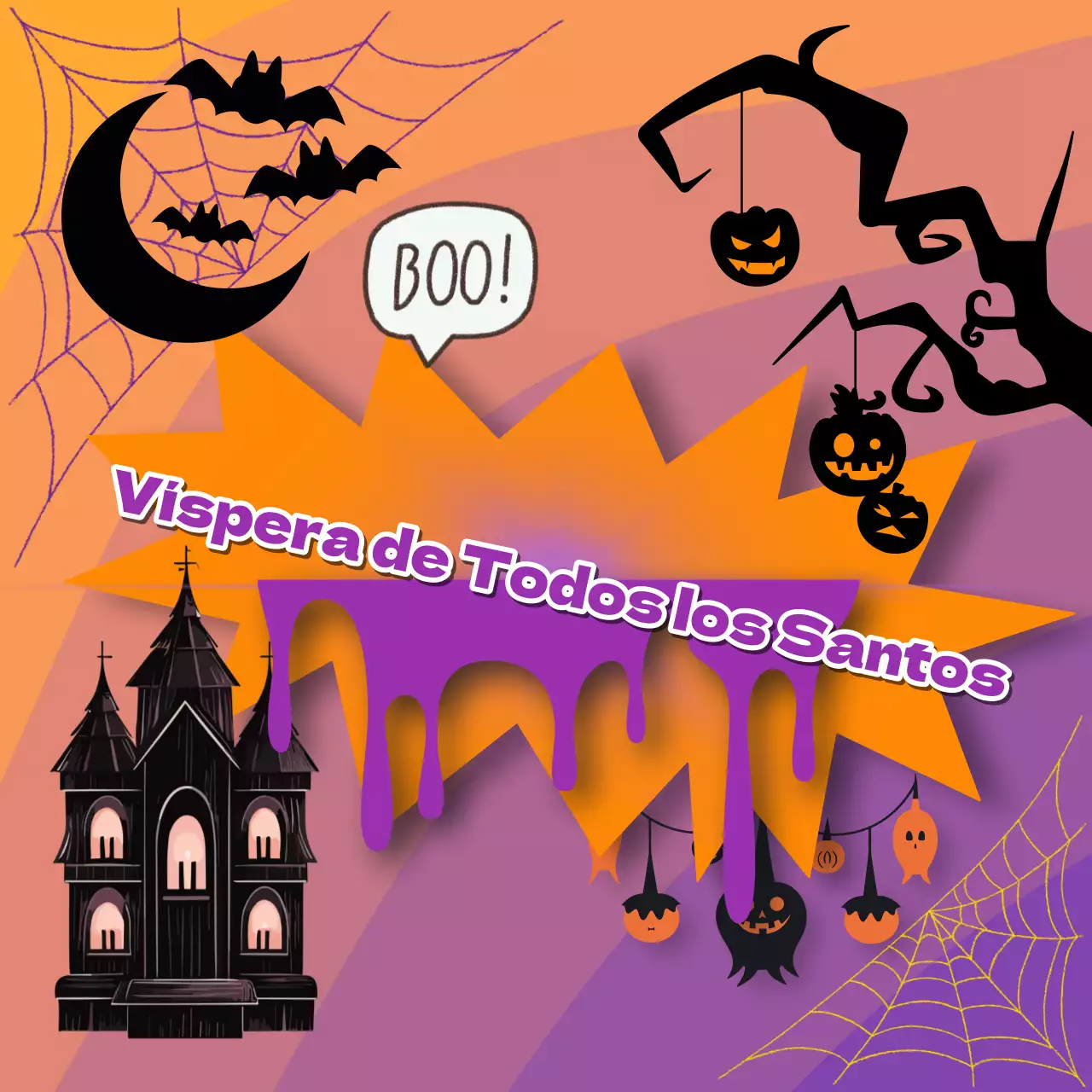 Guía de decoración kitsch de Halloween en morado y naranja