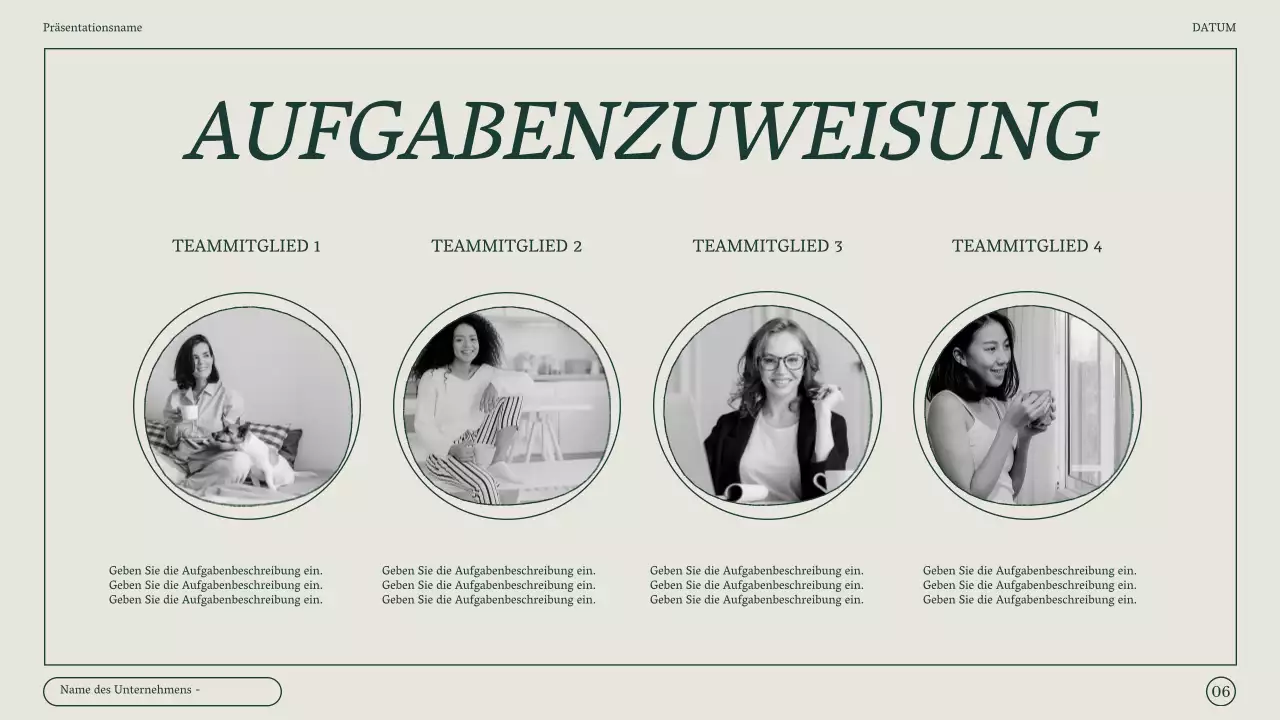 Minimalistisches Protokoll eines Marketing-Meetings in Grün und Beige