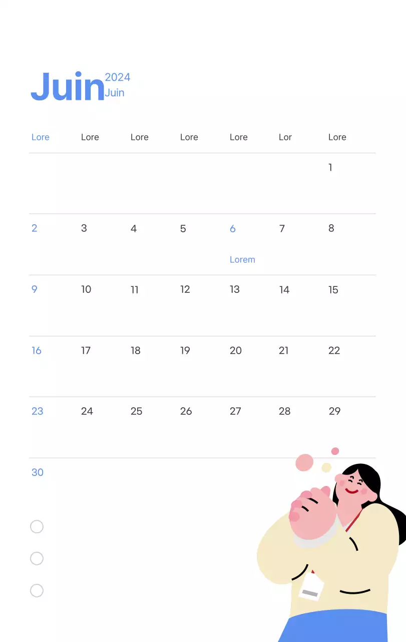 Calendrier de motivation avec des illustrations énergiques et des citations positives sur un fond bleu clair