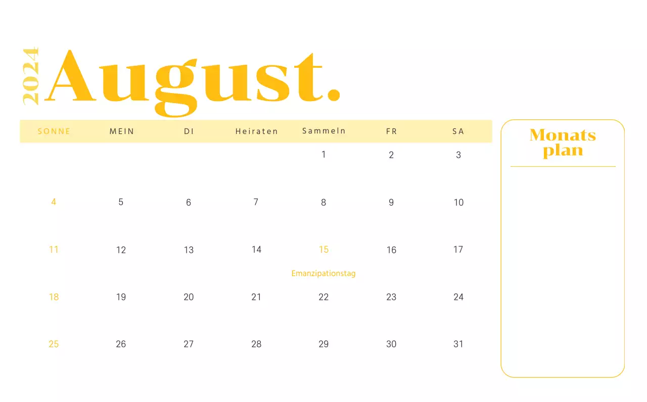 Kalender mit Jugendillustrationen auf gelbem und grünem Hintergrund