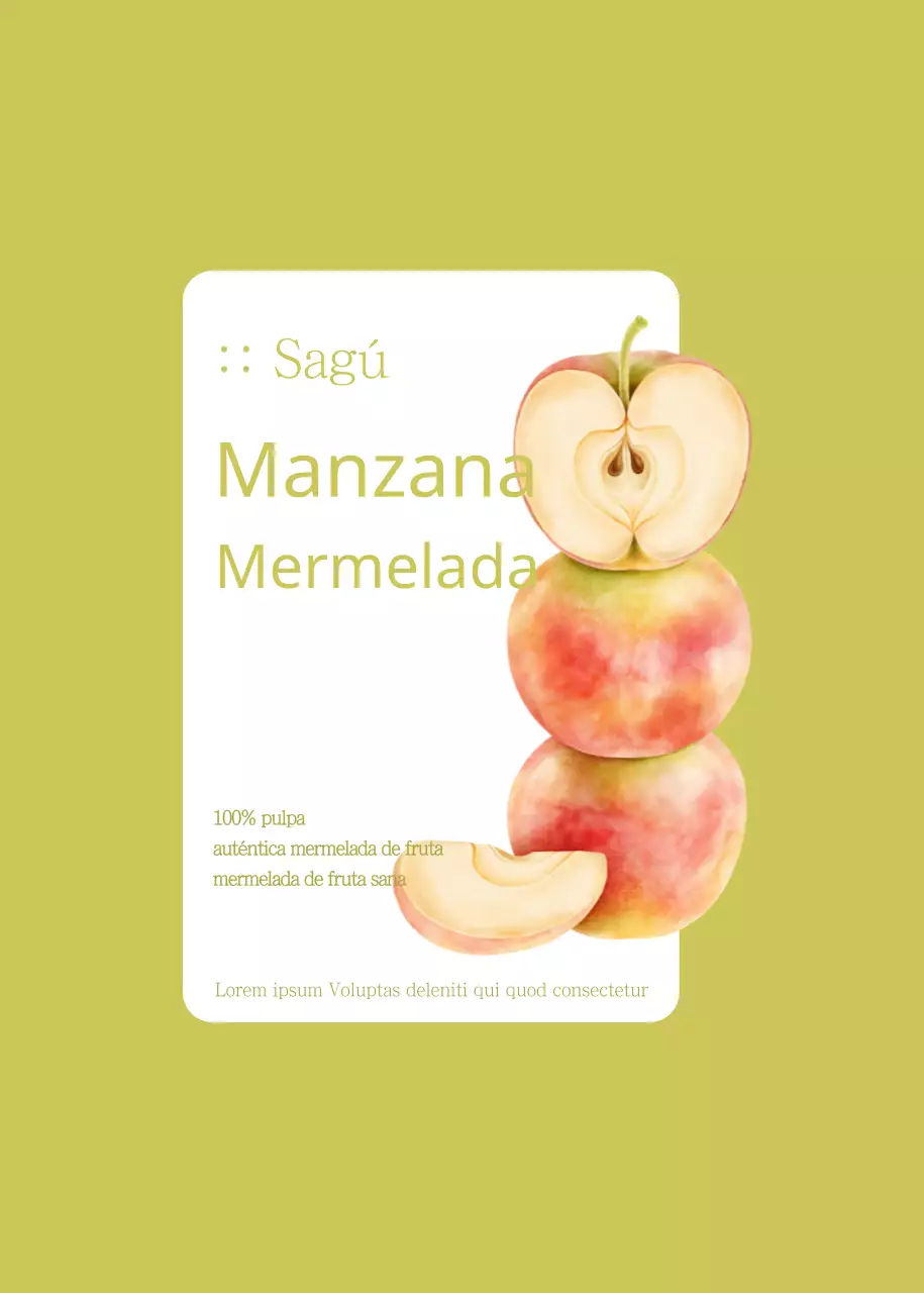 Diseño de etiqueta de mermelada de melocotón y manzana en rosa claro y verde