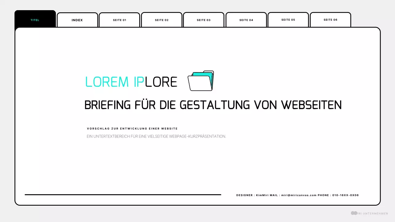 Eine einfache mintfarbene und weiße Webseite