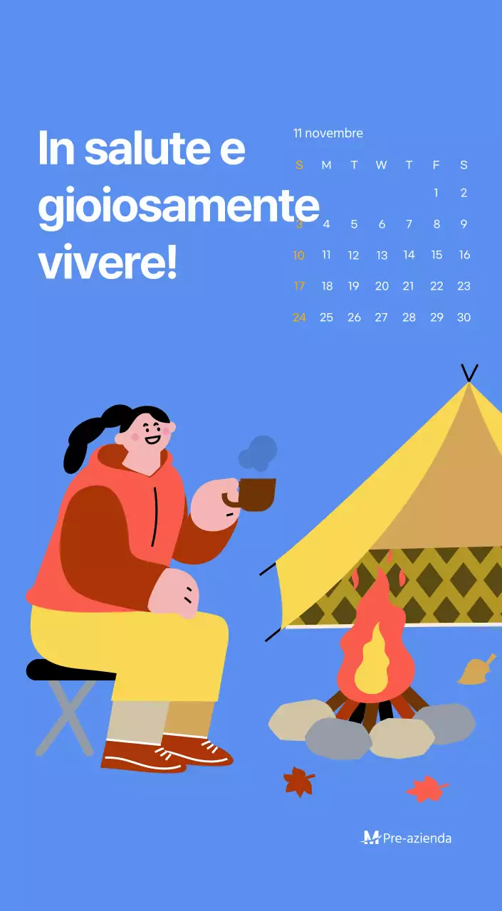 Calendario motivazionale con illustrazioni energetiche e citazioni positive su sfondo azzurro