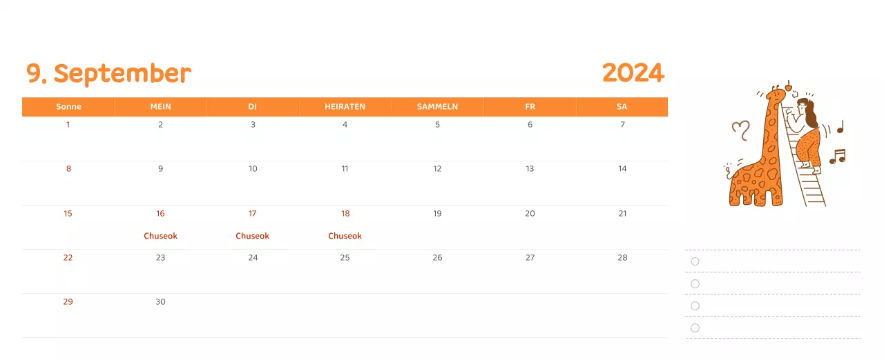 Ein Kalender mit farbenfrohen, emotionalen Illustrationen