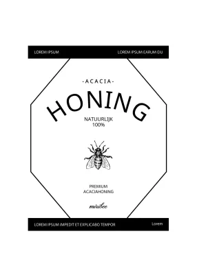 Eenvoudig, vintage honingetiket met zwart-witte bijenillustratie