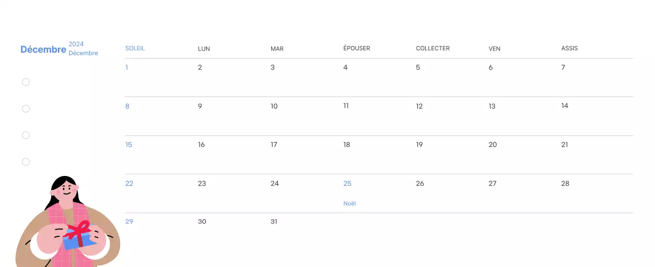 Calendrier de motivation avec des illustrations énergiques et des citations positives sur un fond bleu clair