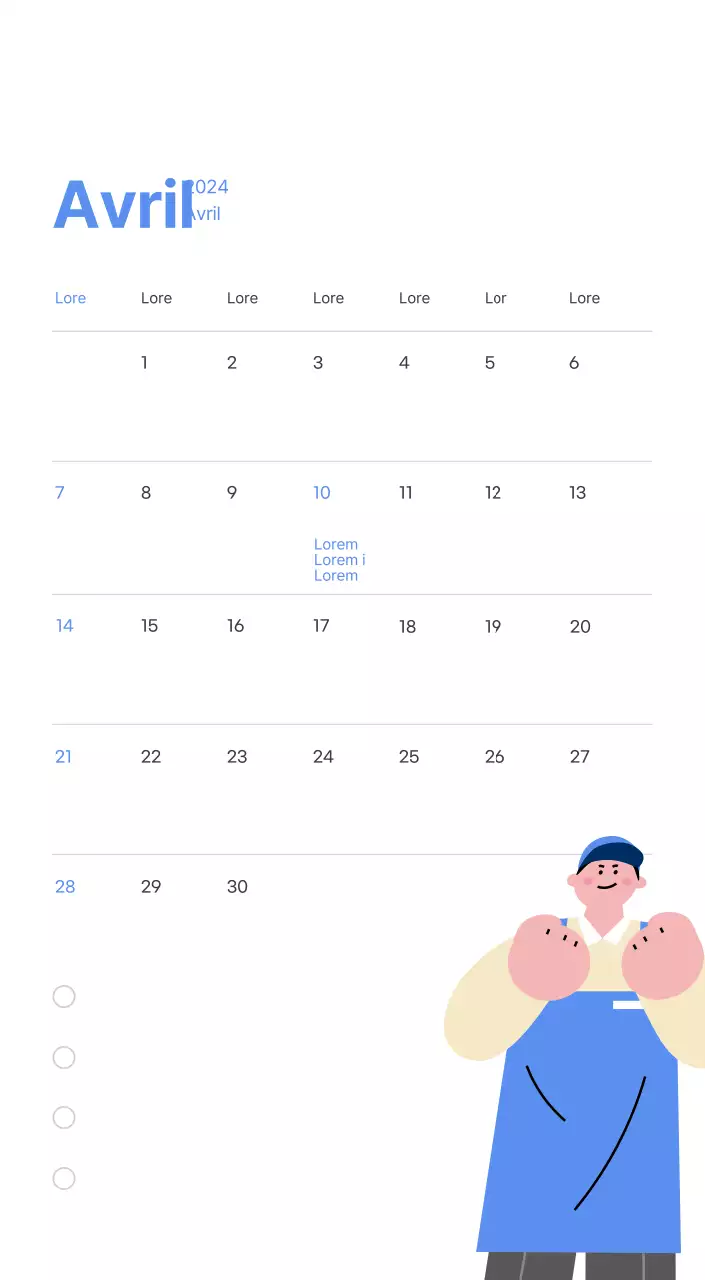 Calendrier de motivation avec des illustrations énergiques et des citations positives sur un fond bleu clair