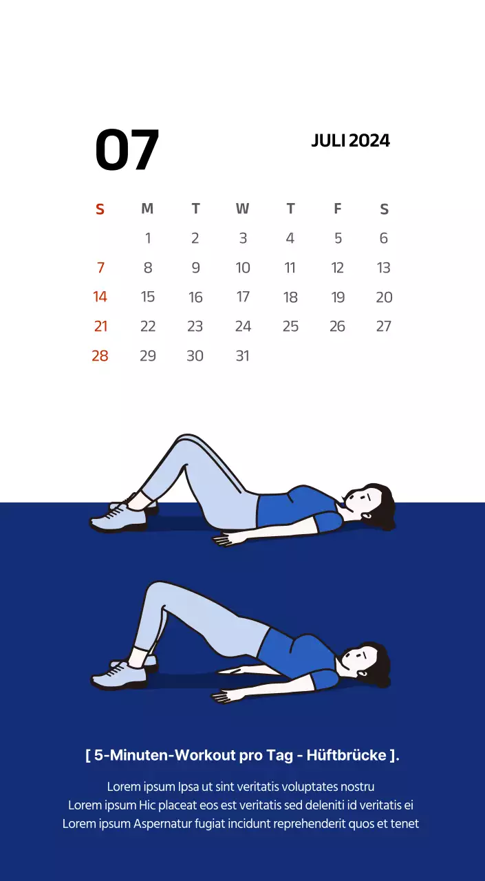 Einfacher Kalender mit klaren Illustrationen in Blau