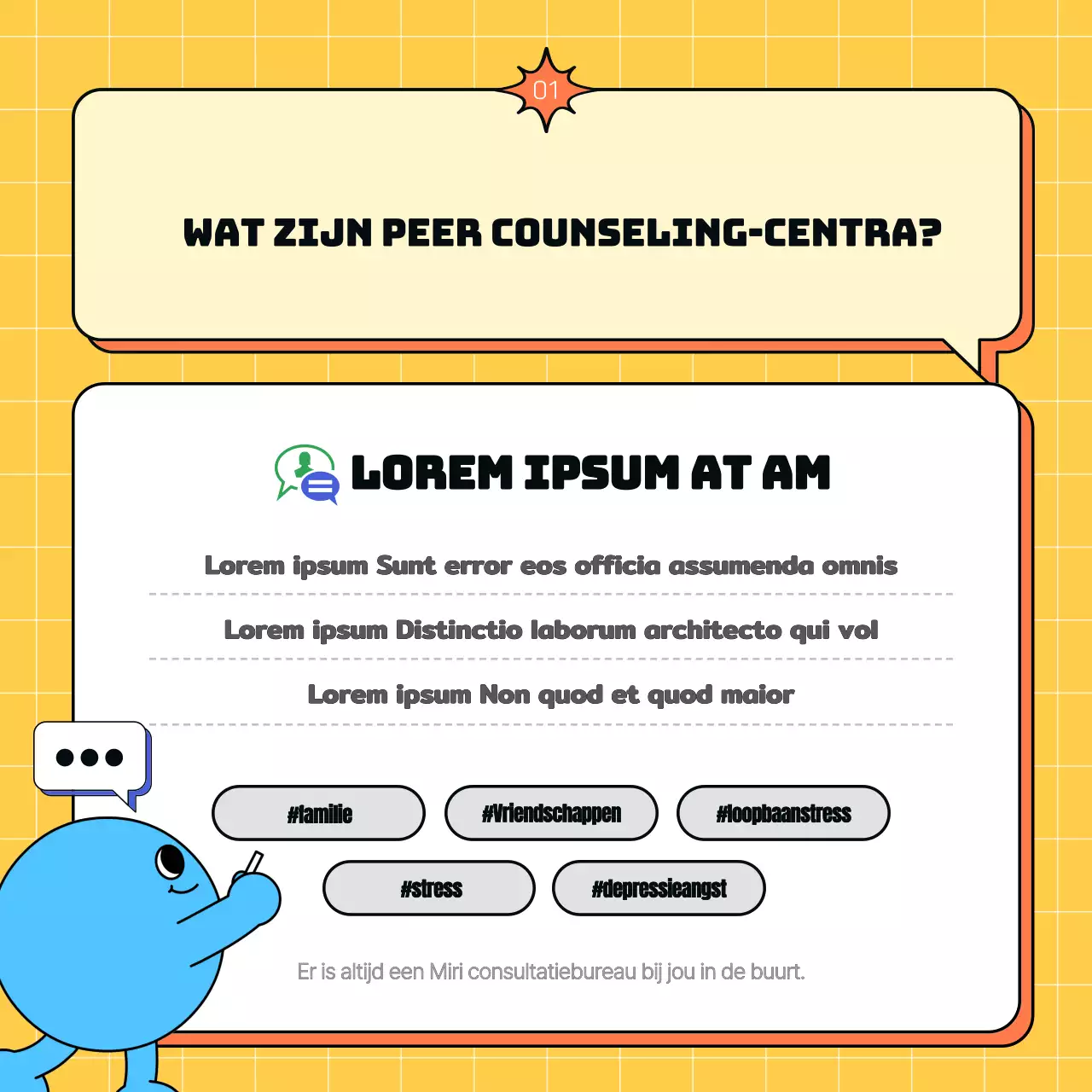 Een eenvoudig geel en lichtblauw jeugdcentrum promoten