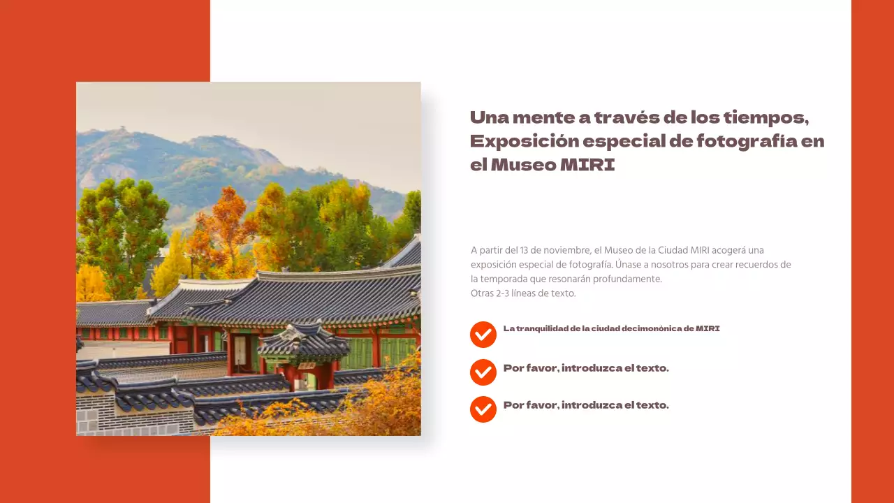 Promover un sencillo boletín turístico local con acentos naranjas