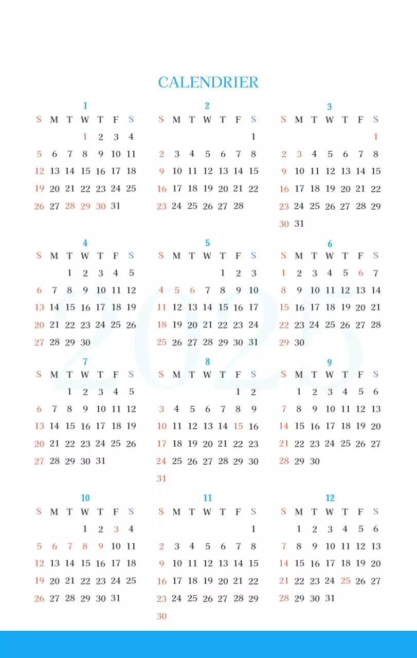 Calendrier d'église moderne bleu