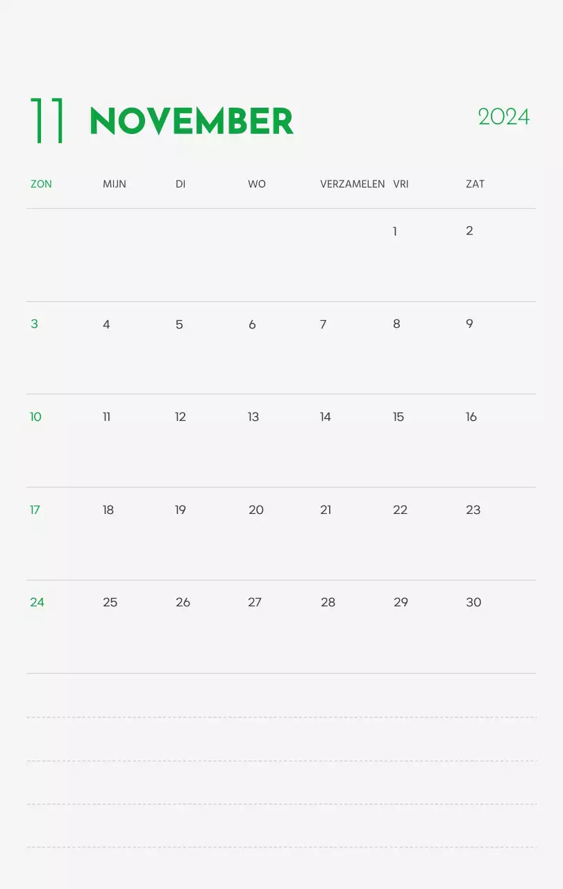 Een kalender met een afbeelding van een puppy en een schattige boodschap in groene accenten