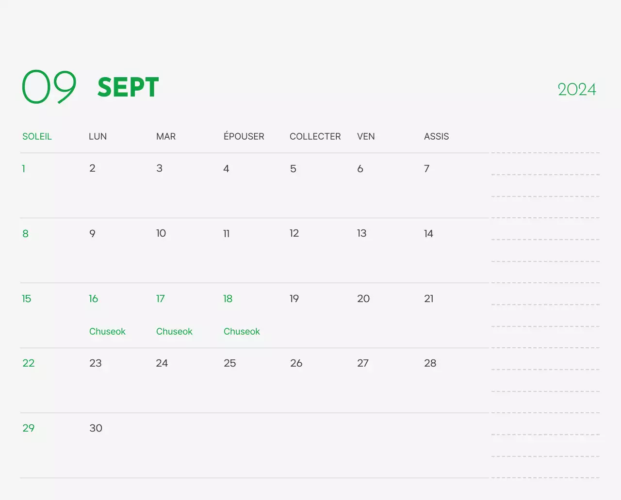 Un calendrier avec la photo d'un chiot et un message mignon aux accents verts.